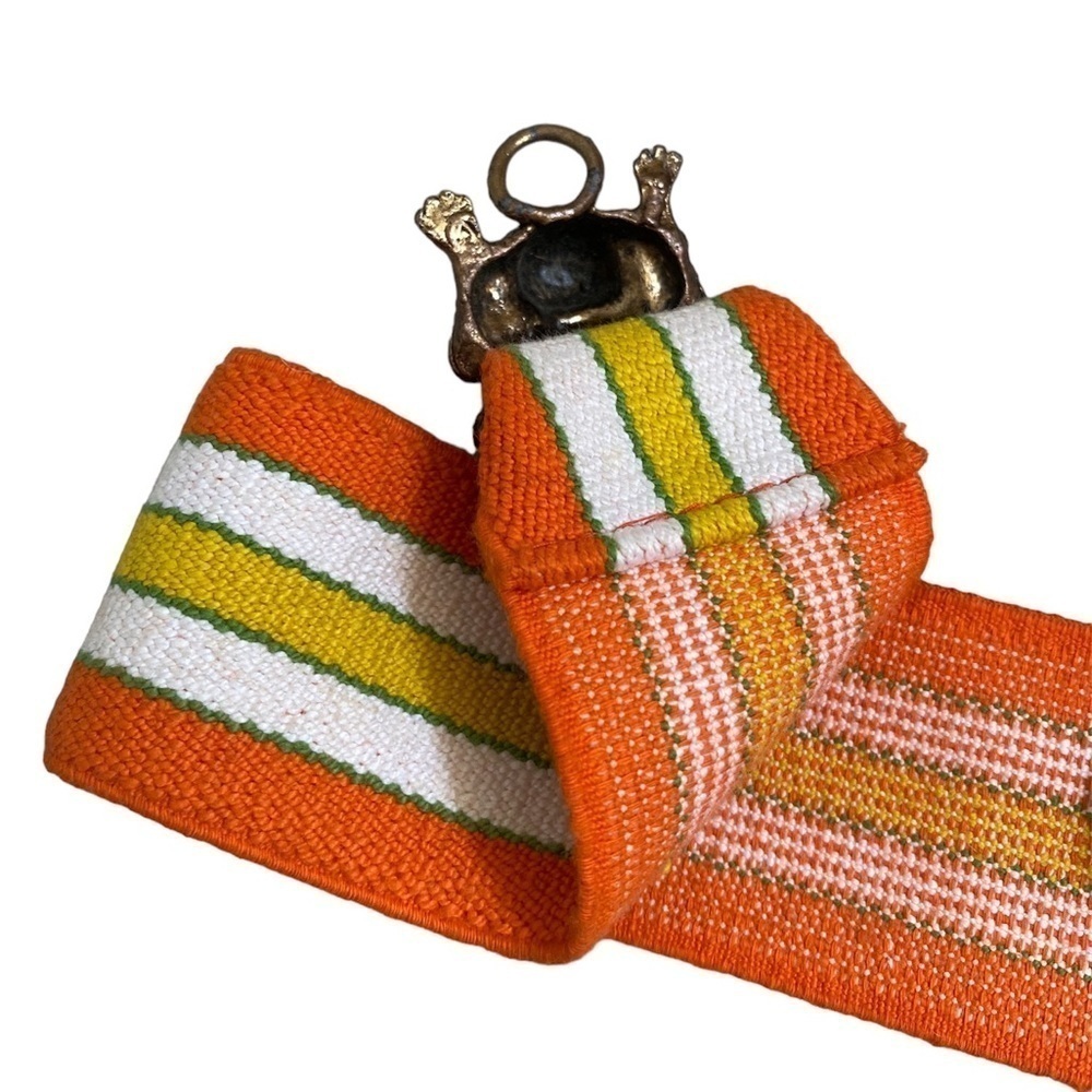 Vintage Statement Brass-tone Double Frog Hook Closure Stretch Waist Belt Small - Picture 3 of 10